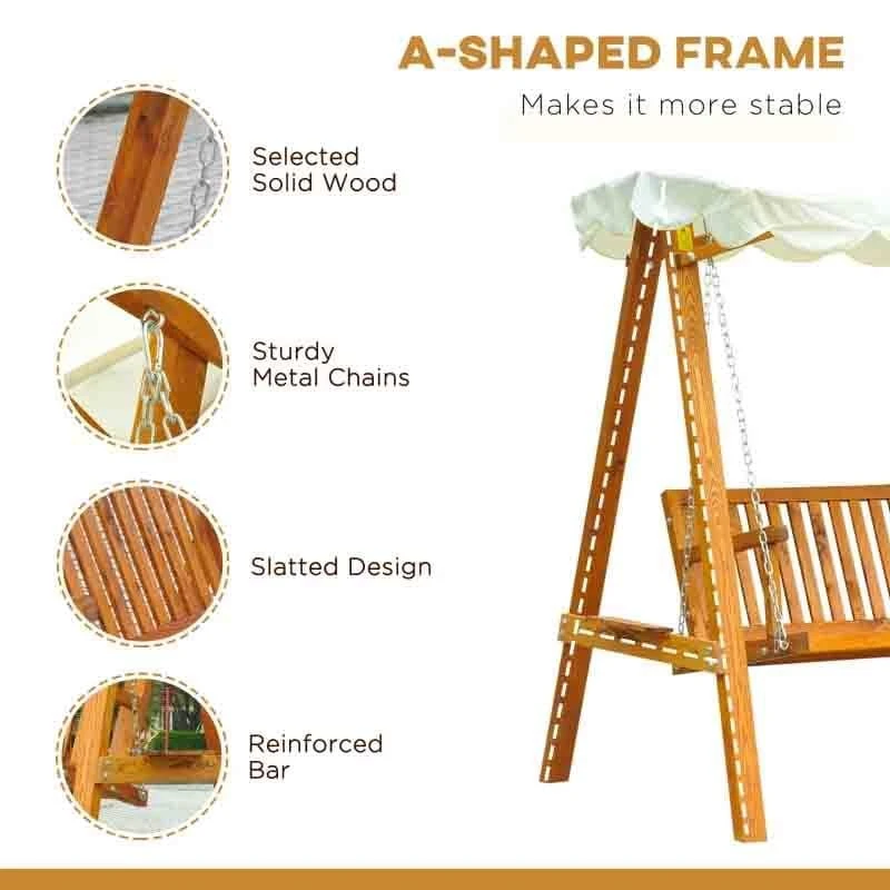 Outsunny 3-Seater Wooden Garden Swing Chair - Cream - 01-0301 3 Outsunny 3-Seater Wooden Garden Swing Chair - Cream - 01-0301 - Image 3