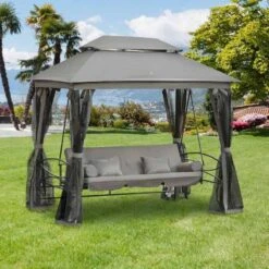 Outsunny 3 Seater Garden Swing Chair With Gazebo - Grey - 84A-056V70
