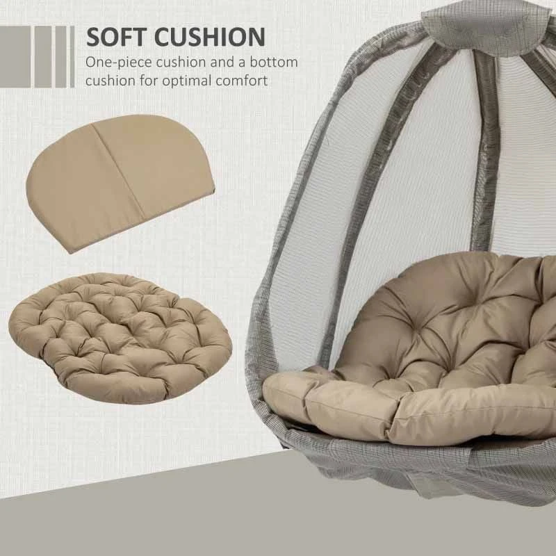 Outsunny Hanging Egg Chair With Cushion - Beige - 84A-207V70 1 Outsunny Hanging Egg Chair With Cushion - Beige - 84A-207V70