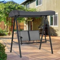 Outsunny 2 Seater Textilene Garden Swing Chair With Canopy - Dark Grey - 84A-236CG -OUTSUNNY Sales Shop 14z90f1859f60242b.jpg