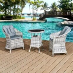 Oseasons® Sicilia Rattan 2 Seater Bistro Set - Dove Grey With Black Glass - 106372