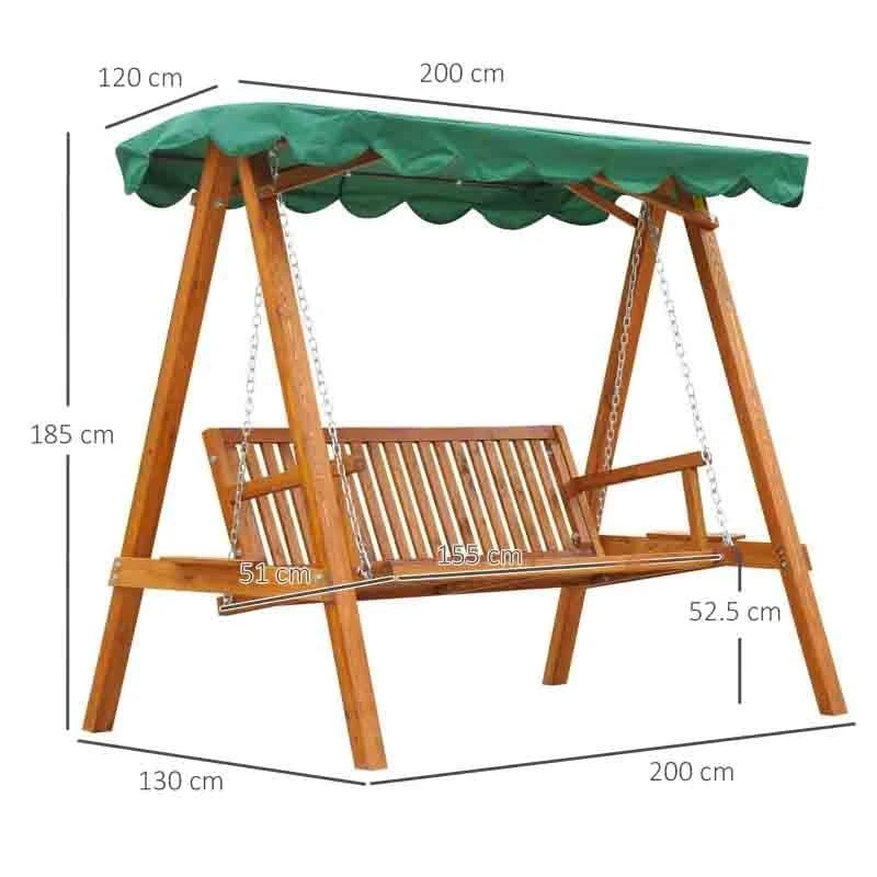 Outsunny 3-Seater Larch Wood Swing Chair -Green - 01-0302 2 Outsunny 3-Seater Larch Wood Swing Chair -Green - 01-0302 - Image 2