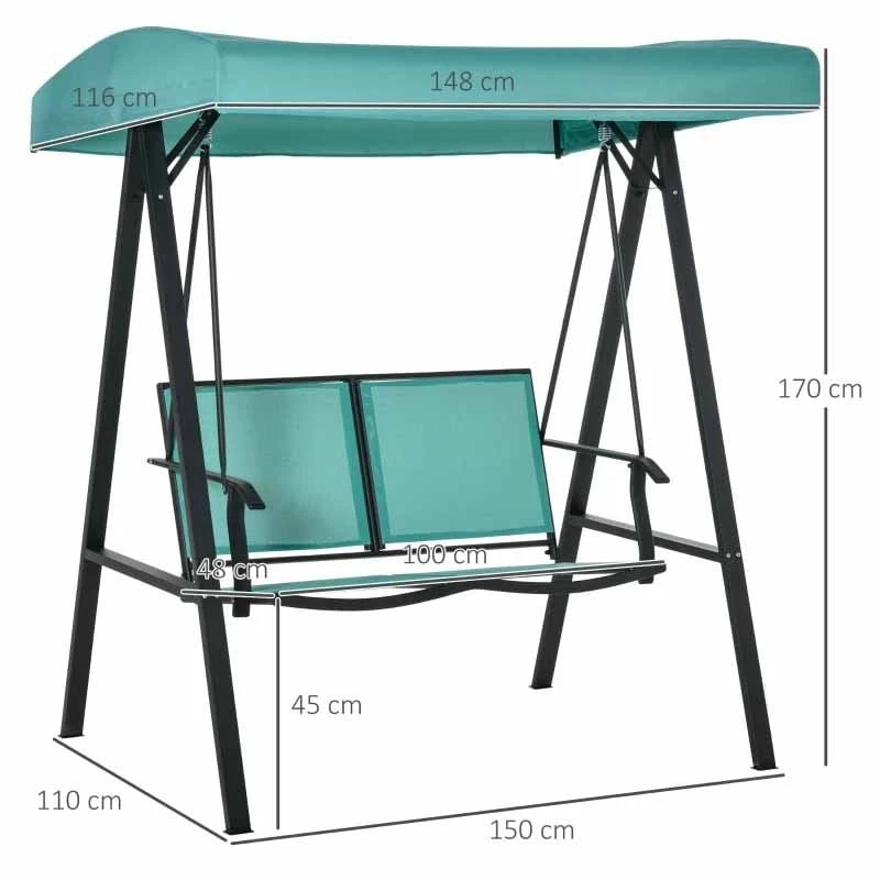 Outsunny 2 Seater Textilene Garden Swing Chair With Canopy - Blue - 84A-236BU 2 Outsunny 2 Seater Textilene Garden Swing Chair With Canopy - Blue - 84A-236BU - Image 2