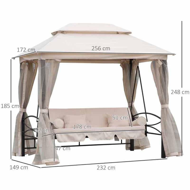 Outsunny 2-in-1 Convertible Gazebo Swing Chair - Cream White - 84A-102 2 Outsunny 2-in-1 Convertible Gazebo Swing Chair - Cream White - 84A-102 - Image 2