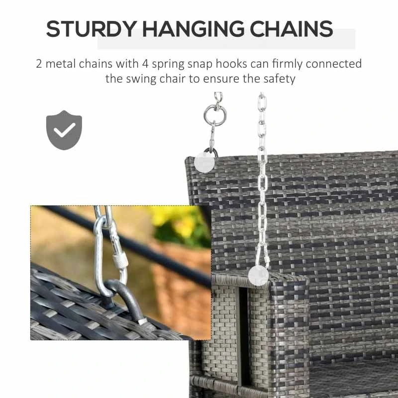 Outsunny 2 Seater Patio Rattan Swing Chair - Mixed Grey - 867-074 3 Outsunny 2 Seater Patio Rattan Swing Chair - Mixed Grey - 867-074 - Image 3