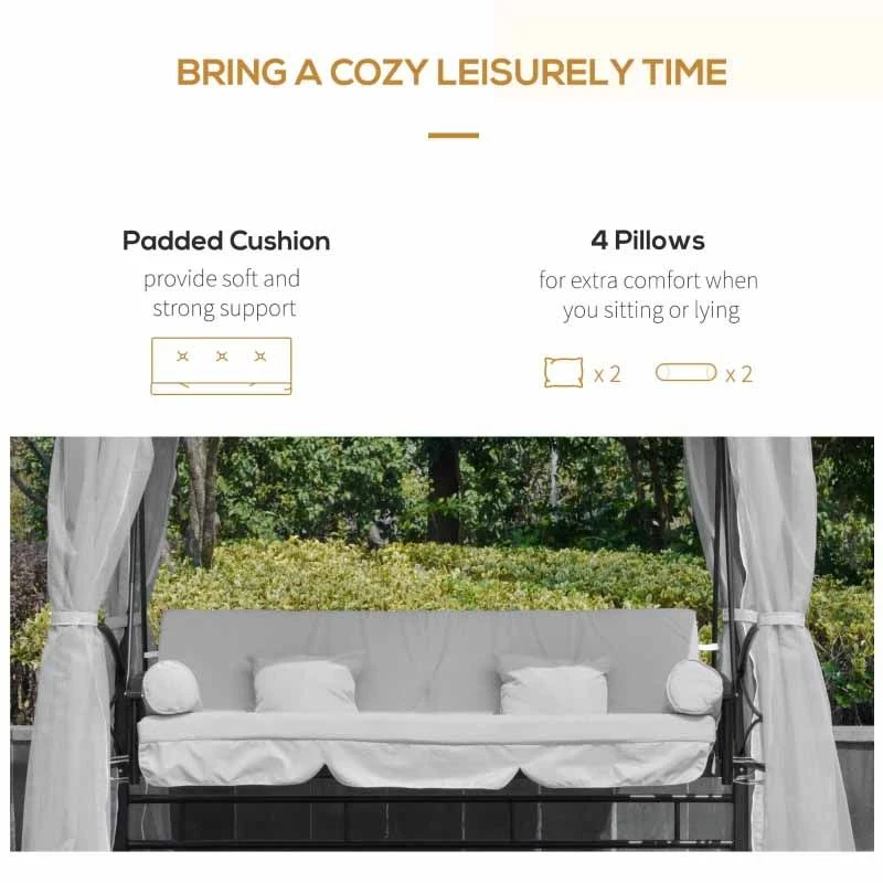 Outsunny Convertible Swing Chair With Gazebo - Light Grey - 84A-102V70GY 3 Outsunny Convertible Swing Chair With Gazebo - Light Grey - 84A-102V70GY - Image 3