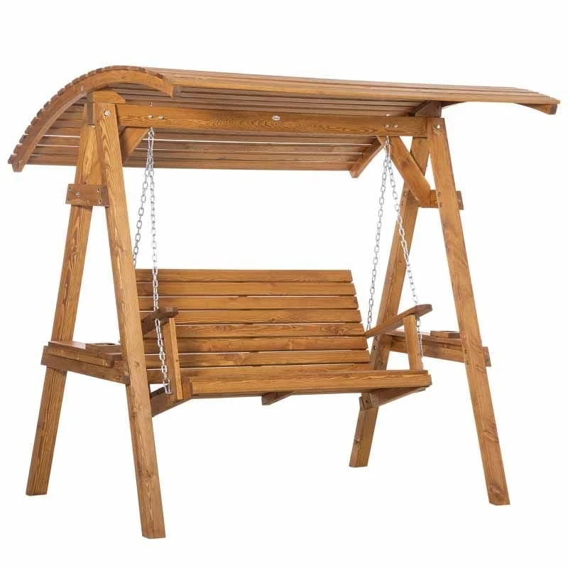 Outsunny 2 Seater Pine Wood Garden Swing Chair - Brown - 84A-218 2 Outsunny 2 Seater Pine Wood Garden Swing Chair - Brown - 84A-218 - Image 2