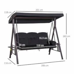 Outsunny 3-Seater Anti-UV Swing Chair With Cushion - Black - 84A-069BK