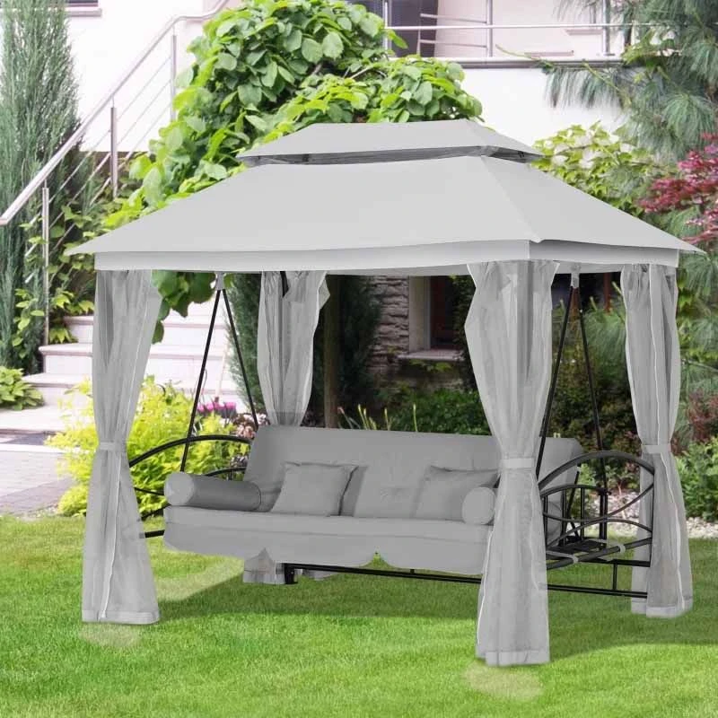 Outsunny Convertible Swing Chair With Gazebo - Light Grey - 84A-102V70GY 4 Outsunny Convertible Swing Chair With Gazebo - Light Grey - 84A-102V70GY - Image 4