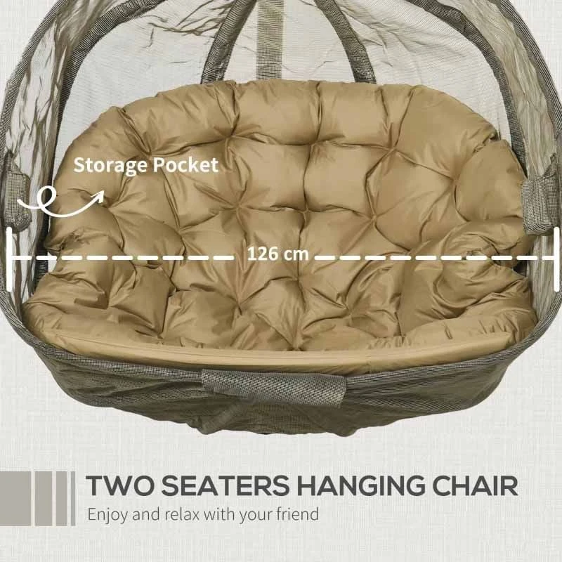 Outsunny Double Hanging 2 Seater Egg Chair With Cushion - Brown - 84A-208V70 2 Outsunny Double Hanging 2 Seater Egg Chair With Cushion - Brown - 84A-208V70 - Image 2
