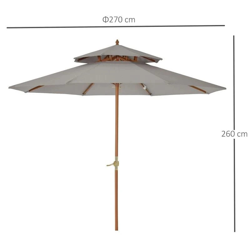 Outsunny 2.7 M Double Tier Parasol - Grey - 840-025GY 7 Outsunny 2.7 M Double Tier Parasol - Grey - 840-025GY - Image 7