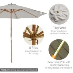 Outsunny 3m Fir Wooden Parasol - Grey - 840-065GY -OUTSUNNY Sales Shop 840 065gy 3
