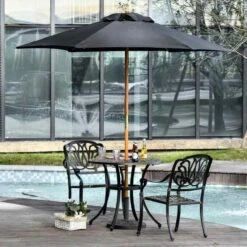 Outsunny 2.5m Wood Parasol - Black - 84D-056BK