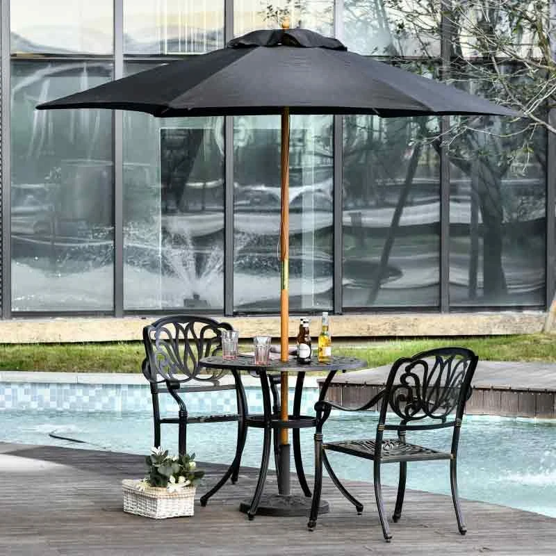 Outsunny 2.5m Wood Parasol - Black - 84D-056BK 1 Outsunny 2.5m Wood Parasol - Black - 84D-056BK