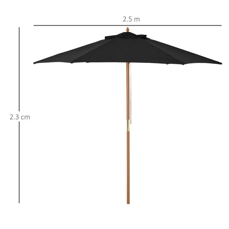 Outsunny 2.5m Wood Parasol - Black - 84D-056BK 9 Outsunny 2.5m Wood Parasol - Black - 84D-056BK - Image 9