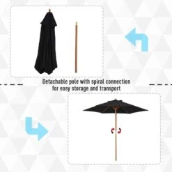 Outsunny 2.5m Wood Parasol - Black - 84D-056BK 17 Outsunny 2.5m Wood Parasol - Black - 84D-056BK -OUTSUNNY Sales Shop 84d 056bk 3