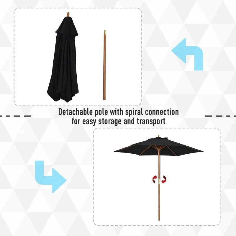 Outsunny 2.5m Wood Parasol - Black - 84D-056BK 8 Outsunny 2.5m Wood Parasol - Black - 84D-056BK - Image 8