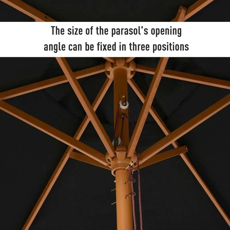 Outsunny 2.5m Wood Parasol - Black - 84D-056BK 7 Outsunny 2.5m Wood Parasol - Black - 84D-056BK - Image 7