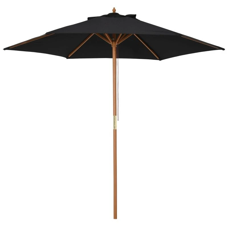 Outsunny 2.5m Wood Parasol - Black - 84D-056BK 4 Outsunny 2.5m Wood Parasol - Black - 84D-056BK - Image 4