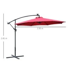 Outsunny 2.95x2.45Hm Umbrella Parasol With Solar Powered LED Strips - Wine Red - 84D-066WR -OUTSUNNY Sales Shop 84d 066wr 2