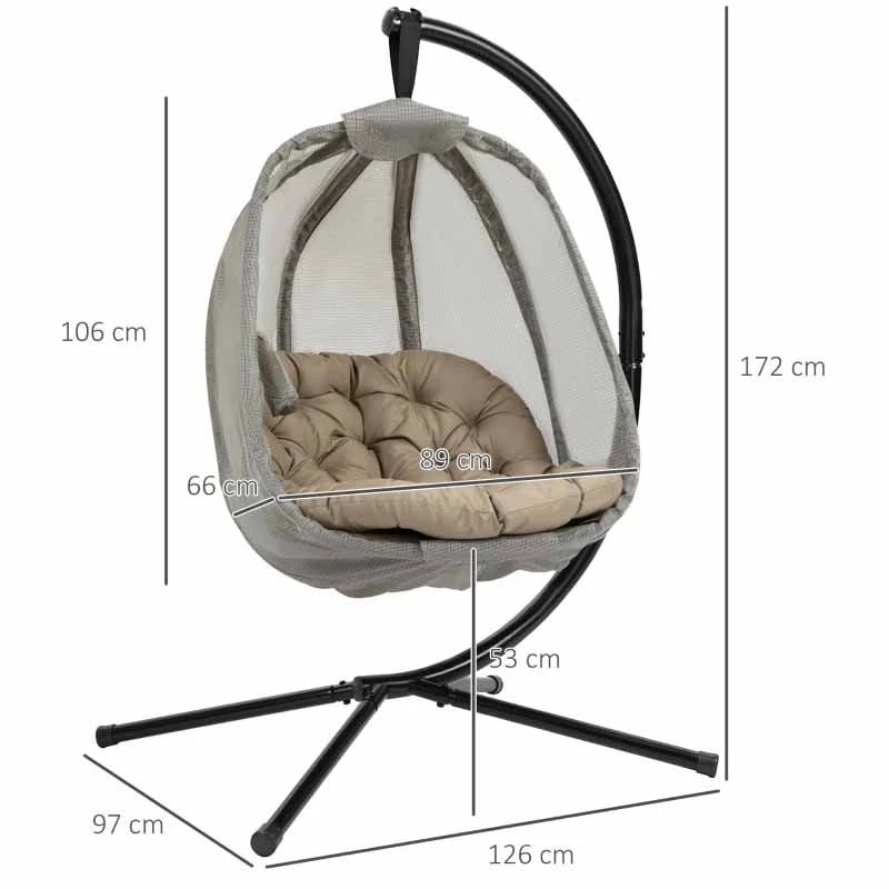 Outsunny Hanging Egg Chair With Cushion - Beige - 84A-207V70 3 Outsunny Hanging Egg Chair With Cushion - Beige - 84A-207V70 - Image 3