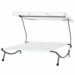 Outsunny Double Hammock Sun Lounger With Canopy - Cream White - 84B-174CW -OUTSUNNY Sales Shop 9wkdaa1816507c54f.jpg