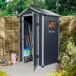 Rowlinson Airevale 4x3 Plastic Apex Shed Dark Grey - AI43APXDG