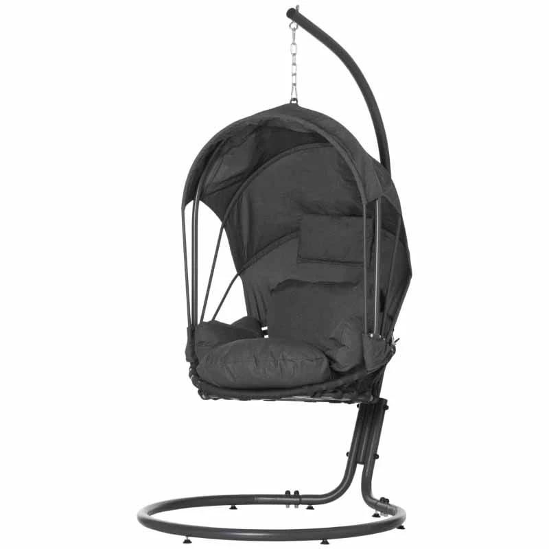 Outsunny Retractable Canopy Hanging Egg Chair With Cushion - Grey - 84A-212 3 Outsunny Retractable Canopy Hanging Egg Chair With Cushion - Grey - 84A-212 - Image 3