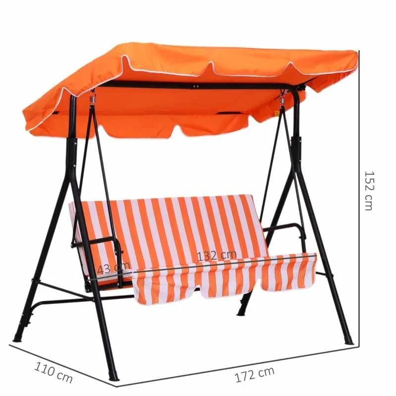 Outsunny 3 Seater Swing Chair With Canopy - Orange - 84A-054OG 2 Outsunny 3 Seater Swing Chair With Canopy - Orange - 84A-054OG - Image 2
