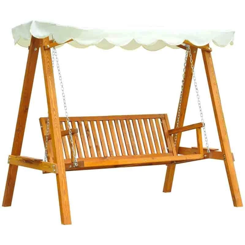 Outsunny 3-Seater Wooden Garden Swing Chair - Cream - 01-0301 4 Outsunny 3-Seater Wooden Garden Swing Chair - Cream - 01-0301 - Image 4