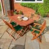 Rowlinson Plumley 9 Piece Dining Set With Green Cushions + Green Parasol & 15kg Base - BPGRNP27GN