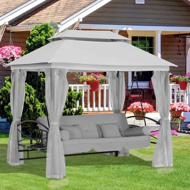 Outsunny Convertible Swing Chair With Gazebo - Light Grey - 84A-102V70GY 1 Outsunny Convertible Swing Chair With Gazebo - Light Grey - 84A-102V70GY