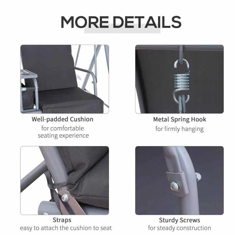 Outsunny 2-Seater Swing Chair With Table - Grey - 84A-057V70 2 Outsunny 2-Seater Swing Chair With Table - Grey - 84A-057V70 - Image 2