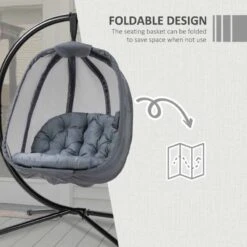 Outsunny Hanging Egg Chair With Cushion - Grey - 84A-207V70GY -OUTSUNNY Sales Shop cfh88c1801c81fc84.jpg