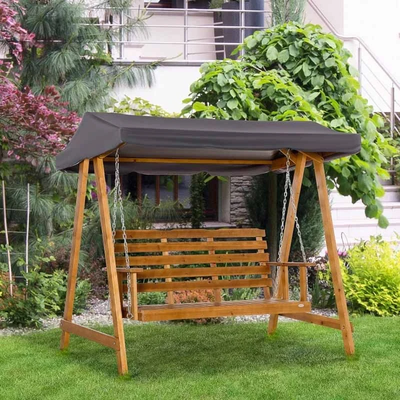 Outsunny 3 Seater Fir Wooden Garden Swing Chair With Canopy - Brown - 84A-215 4 Outsunny 3 Seater Fir Wooden Garden Swing Chair With Canopy - Brown - 84A-215 - Image 4