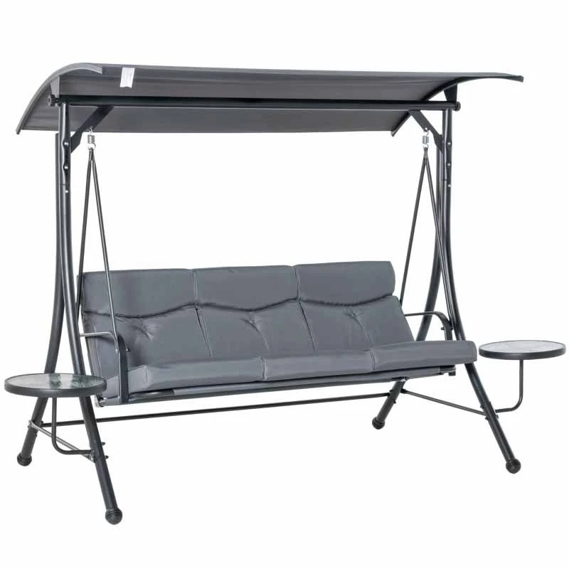 Outsunny 3 Seater Garden Swing Chair With Coffee Tables - Grey - 84A-162 3 Outsunny 3 Seater Garden Swing Chair With Coffee Tables - Grey - 84A-162 - Image 3