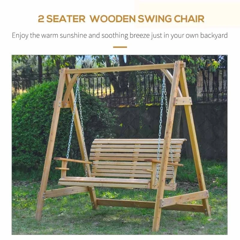 Outsunny 2-Seater Larch Wood Swing Chair - Natural - 01-0862 7 Outsunny 2-Seater Larch Wood Swing Chair - Natural - 01-0862 - Image 7