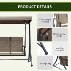 Outsunny 3 Person Porch Swing Chair With High Back - Brown - 84A-110V01