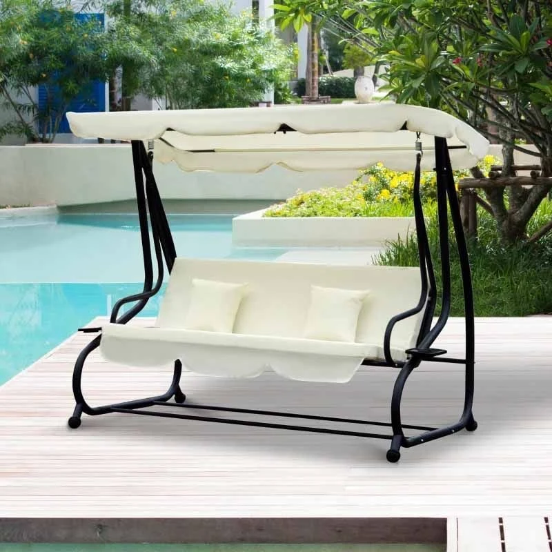 Outsunny 2-in-1 Convertible Garden Swing Chair - Cream White - 84A-051CW 2 Outsunny 2-in-1 Convertible Garden Swing Chair - Cream White - 84A-051CW - Image 2