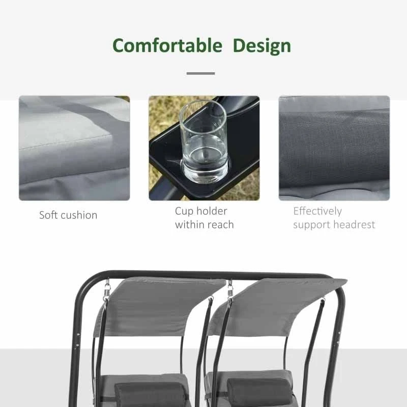 Outsunny 2 Seater Separate Canopy Swing Chair - Grey - 84A-052V70 3 Outsunny 2 Seater Separate Canopy Swing Chair - Grey - 84A-052V70 - Image 3