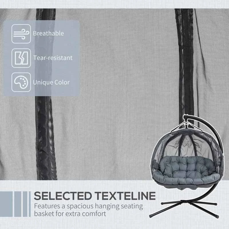 Outsunny Double Hanging 2 Seater Egg Chair With Cushion - Grey - 84A-208V70GY 4 Outsunny Double Hanging 2 Seater Egg Chair With Cushion - Grey - 84A-208V70GY - Image 4