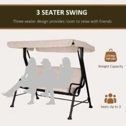 Outsunny 3-Seater Garden Swing Chair With Cushions - Beige - 84A-140V70BG -OUTSUNNY Sales Shop dkj75617fbeaaa3cd.jpg