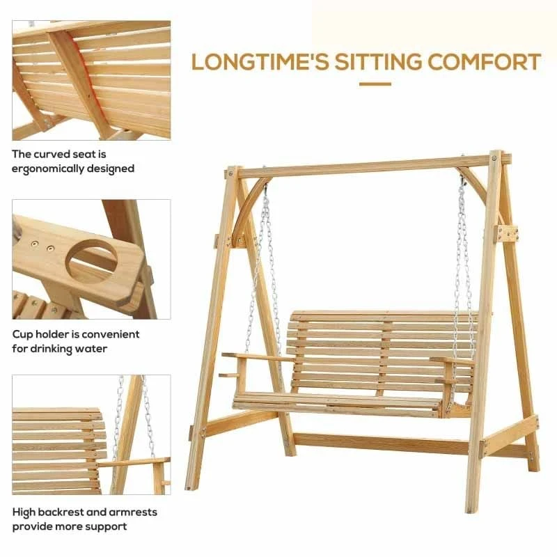Outsunny 2-Seater Larch Wood Swing Chair - Natural - 01-0862 6 Outsunny 2-Seater Larch Wood Swing Chair - Natural - 01-0862 - Image 6