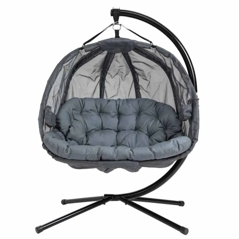 Outsunny Double Hanging 2 Seater Egg Chair With Cushion - Grey - 84A-208V70GY 5 Outsunny Double Hanging 2 Seater Egg Chair With Cushion - Grey - 84A-208V70GY - Image 5