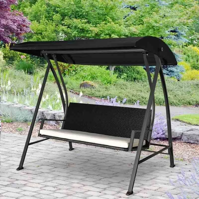 Outsunny 3 Seater Rattan Garden Swing Chair - Black - 01-0770 1 Outsunny 3 Seater Rattan Garden Swing Chair - Black - 01-0770