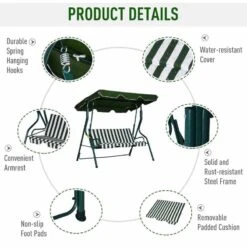 Outsunny 3-Seater Metal Garden Swing Chair - Green - 84A-118 -OUTSUNNY Sales Shop epdb101859ab18497.jpg