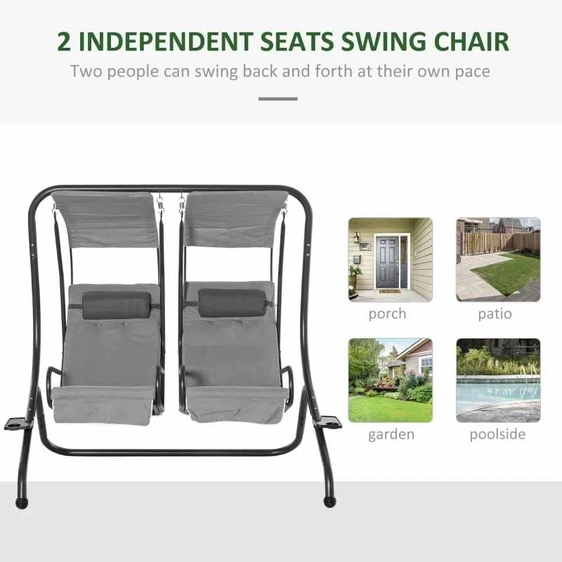 Outsunny 2 Seater Separate Canopy Swing Chair - Grey - 84A-052V70 5 Outsunny 2 Seater Separate Canopy Swing Chair - Grey - 84A-052V70 - Image 5