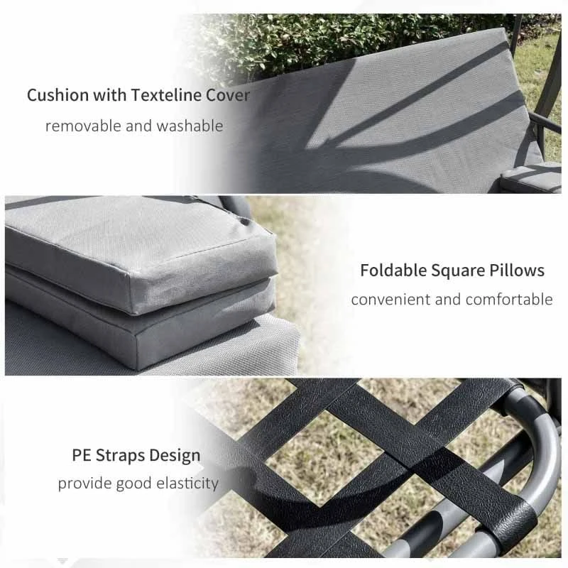 Outsunny 2-in-1 3-Seater Garden Swing Chair - Grey - 84A-180 6 Outsunny 2-in-1 3-Seater Garden Swing Chair - Grey - 84A-180 - Image 6