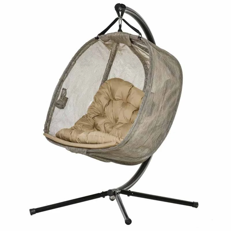 Outsunny Double Hanging 2 Seater Egg Chair With Cushion - Brown - 84A-208V70 4 Outsunny Double Hanging 2 Seater Egg Chair With Cushion - Brown - 84A-208V70 - Image 4