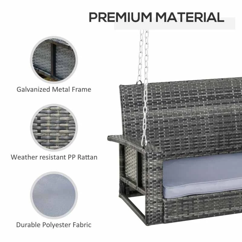 Outsunny 2 Seater Patio Rattan Swing Chair - Mixed Grey - 867-074 5 Outsunny 2 Seater Patio Rattan Swing Chair - Mixed Grey - 867-074 - Image 5